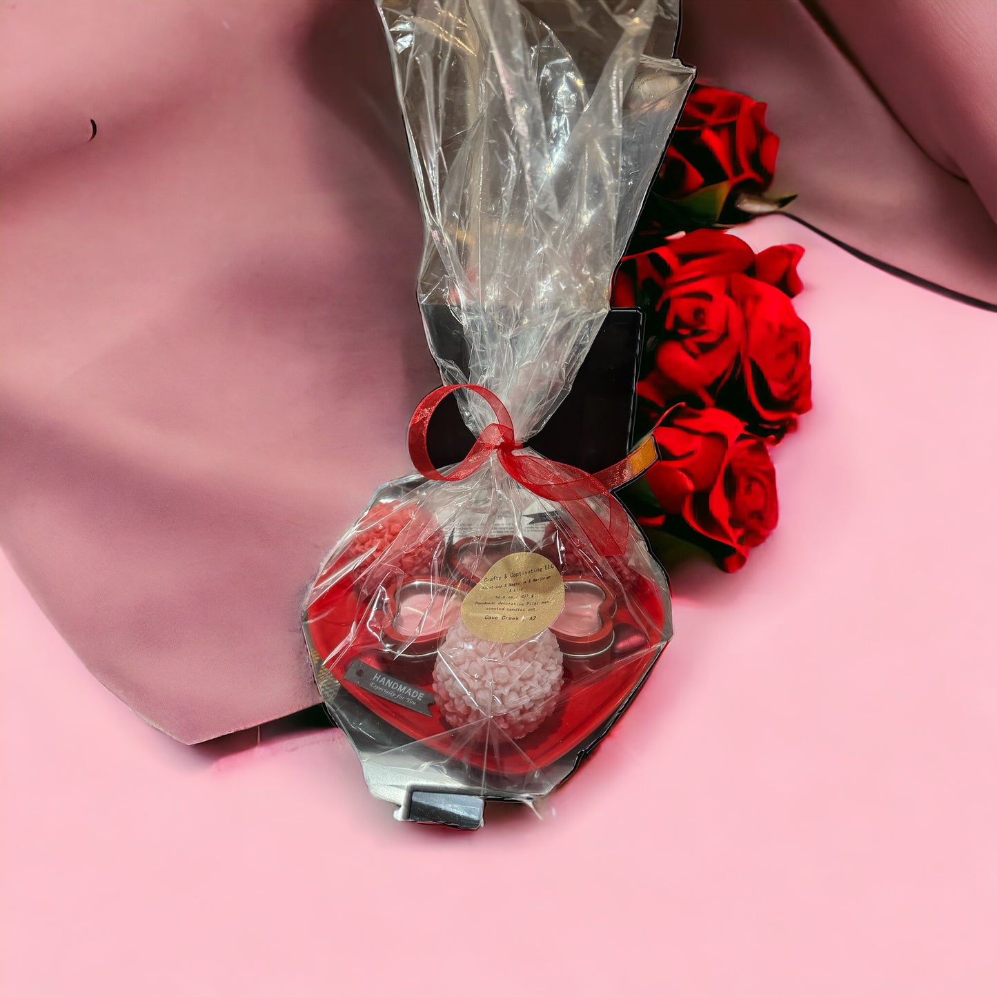 Roses Ball and Tin Hearts Candle Gift Set